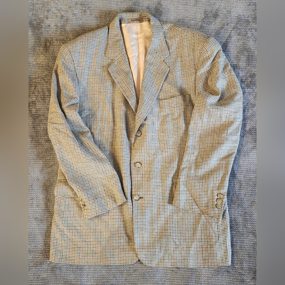 J Riggings Houndstooth blazer 44R Tan And Neutral Colors, Silk Wool Linen Blend,